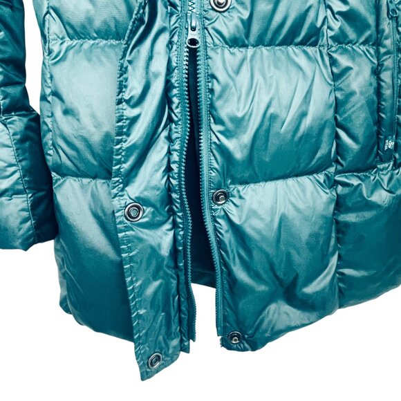 Prana Milly Down Puffer Coat Balsam Green Packable Thigh Length Hooded Womens L - Picture 7 of 15